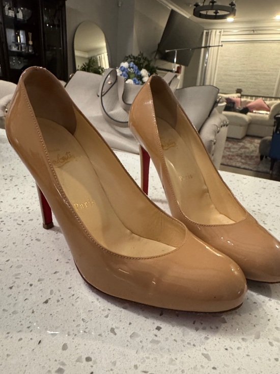 Christian Louboutin Shoes - Christian Louboutin Nude Patent Leather Pumps with Red Soles
